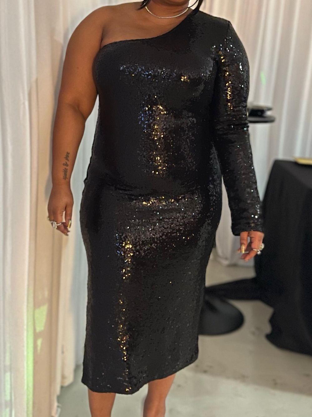 Fashion Nova One-Shoulder Black Sequin Dress
